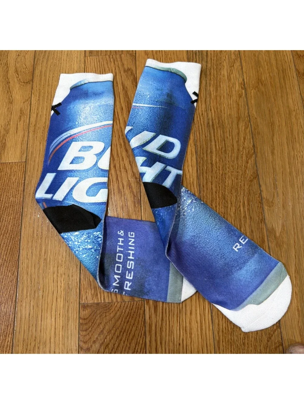 Bud Light Beer Graphic Crew Socks Blue Novelty Men’s Women’s Unisex Pair